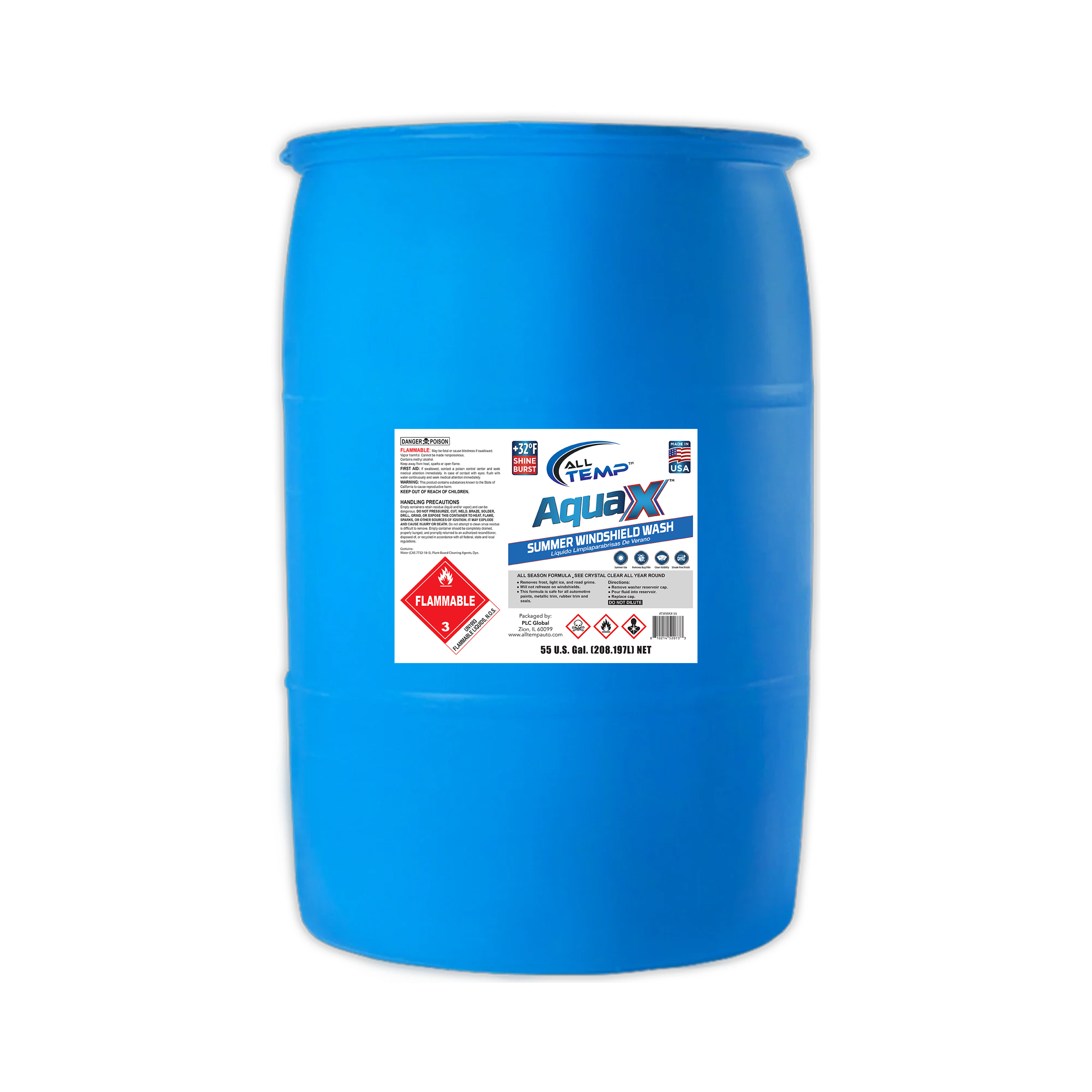 All Temp – AquaX +32°F Windshield Washer – 55 Gallon Drum | Bulk Pallet (4 Drums)