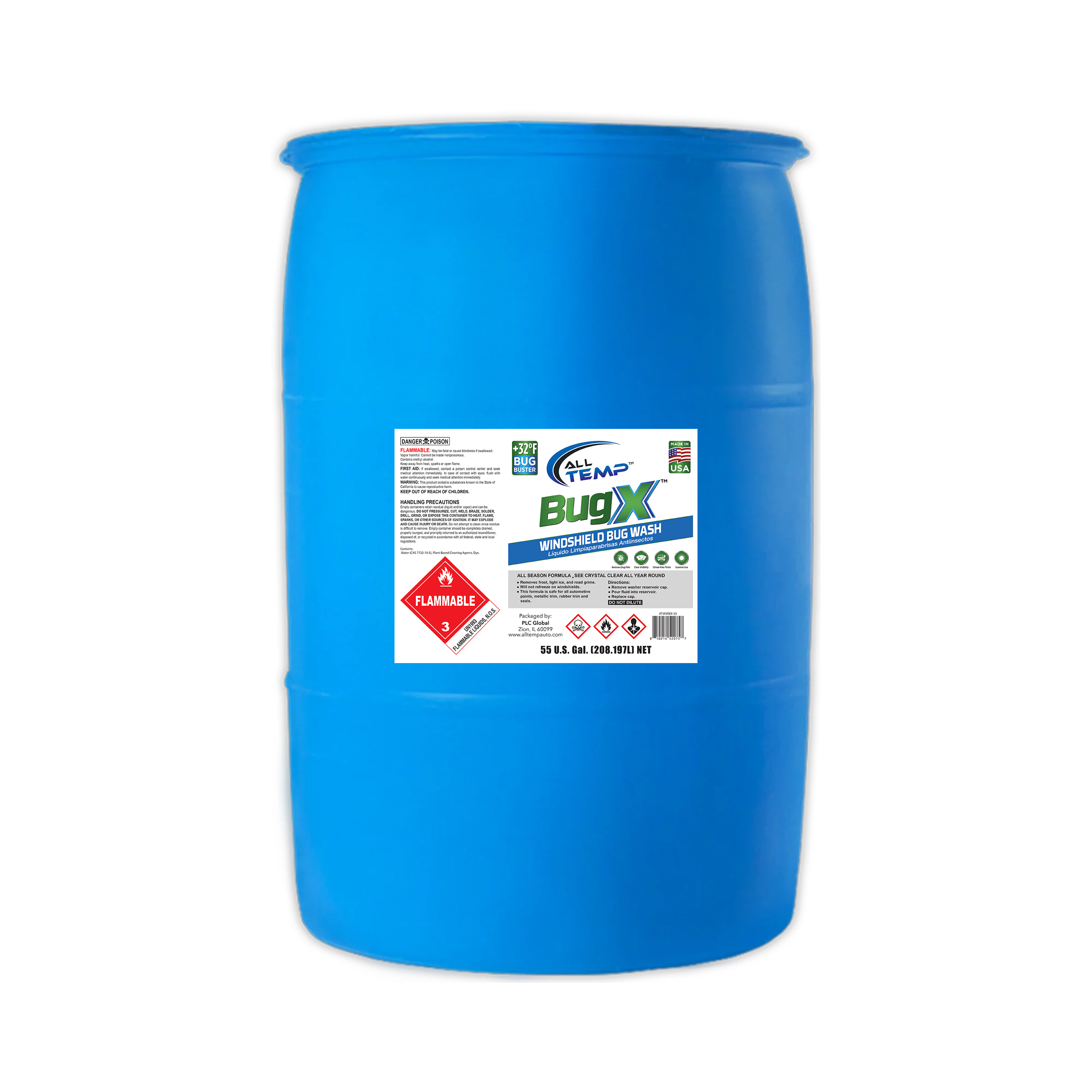 All Temp – BugX +32°F Windshield Washer – 55 Gallon Drum | Bulk Pallet (4 Drums)