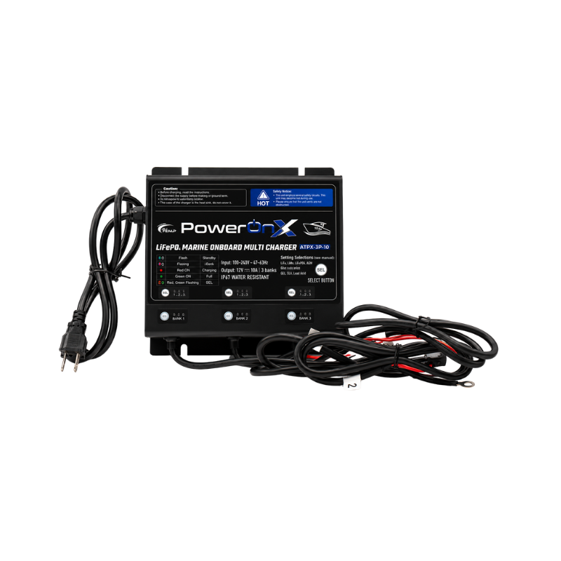 All Temp - PowerOnX 12V 10A 3 Bank Marine - Battery Charger