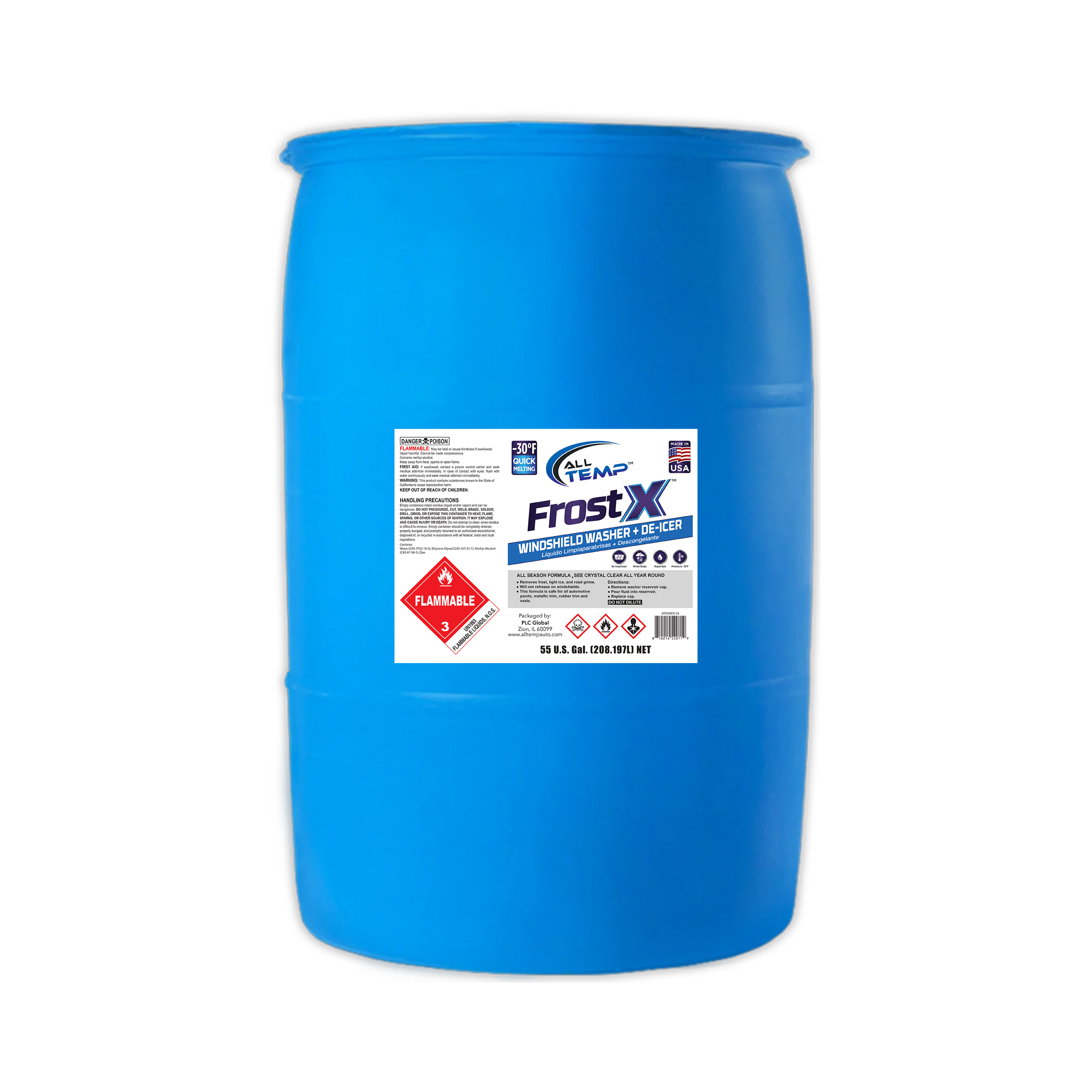 All Temp – FrostX -30°F Windshield Washer & Deicer – 55 Gallon Drum | Bulk Pallet (4 Drums)
