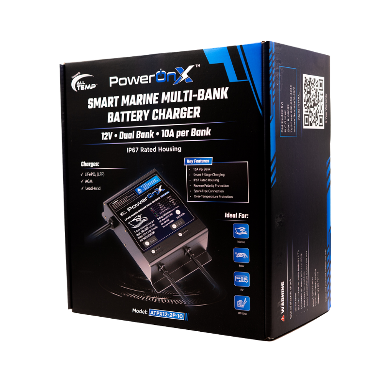 All Temp - PowerOnX 12V 10A 2 Bank Marine - Battery Charger