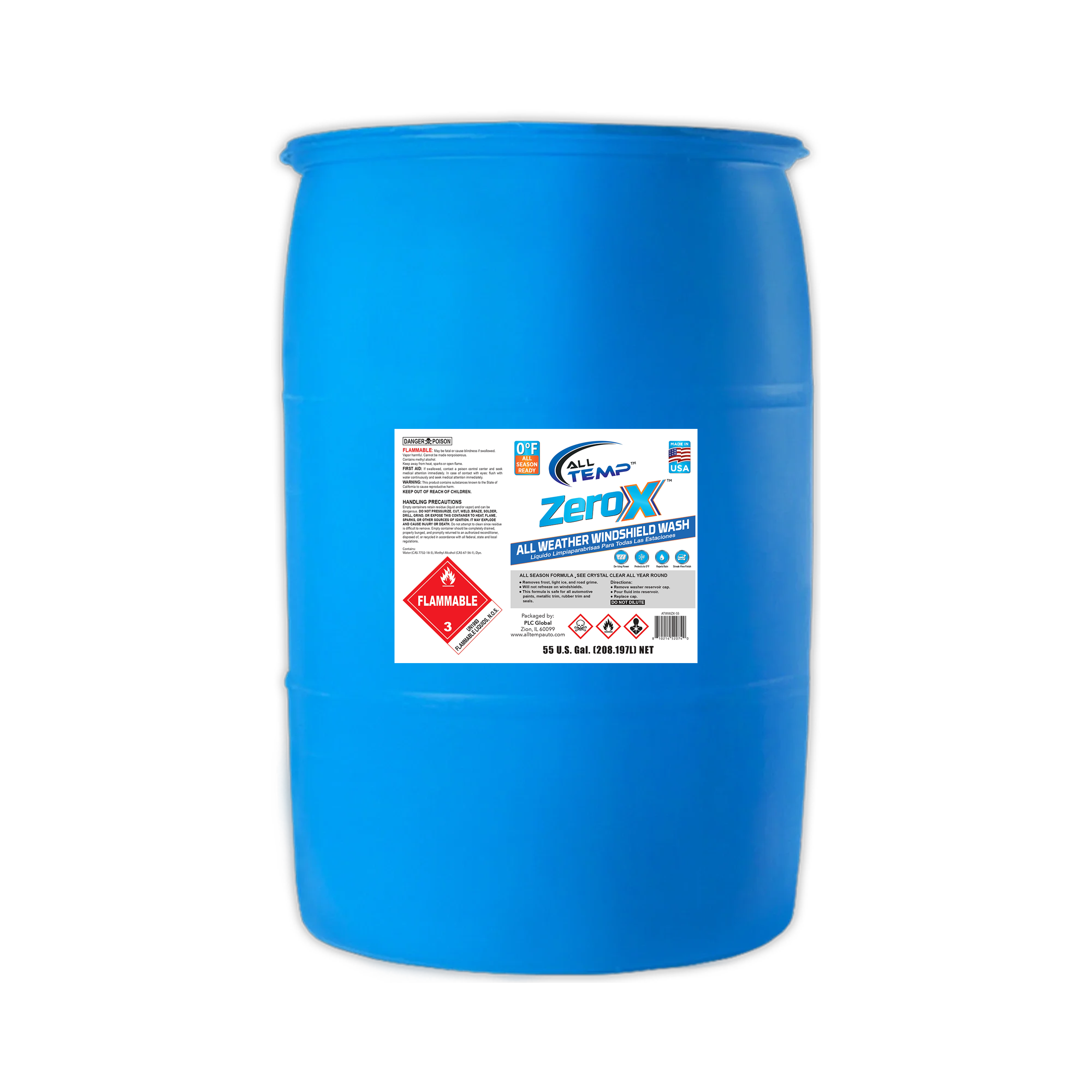 All Temp – ZeroX 0°F Windshield Washer & Deicer – 55 Gallon Drum | Bulk Pallet (4 Drums)